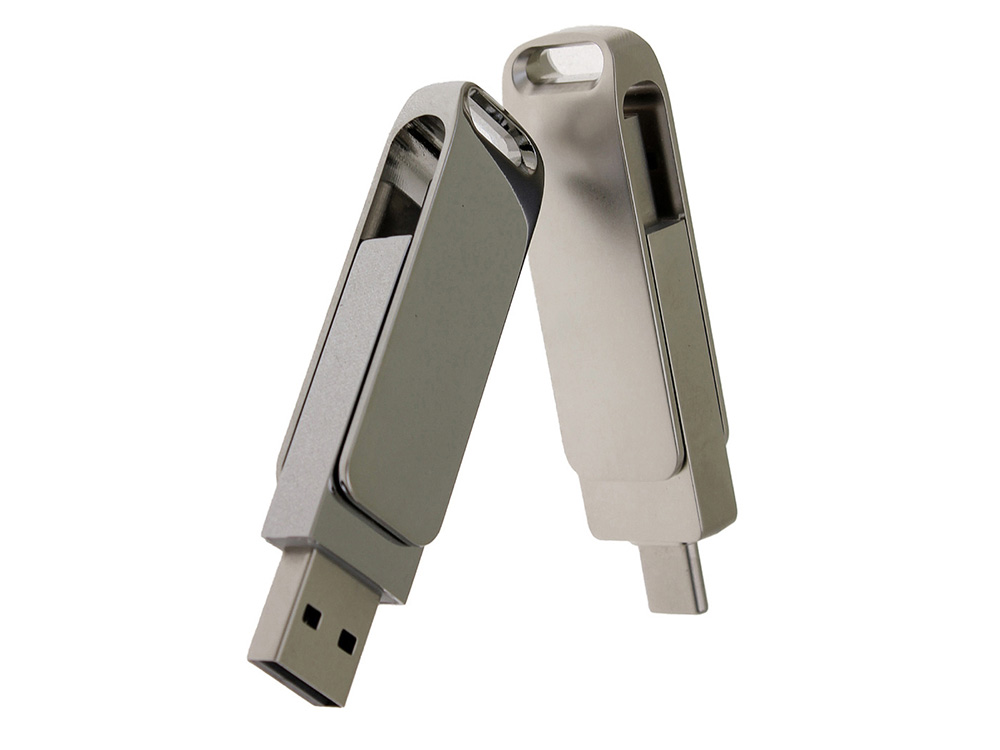USB 3.0- флешка на 32 Гб с поворотным механизмом и дополнительным разъемом Type-C