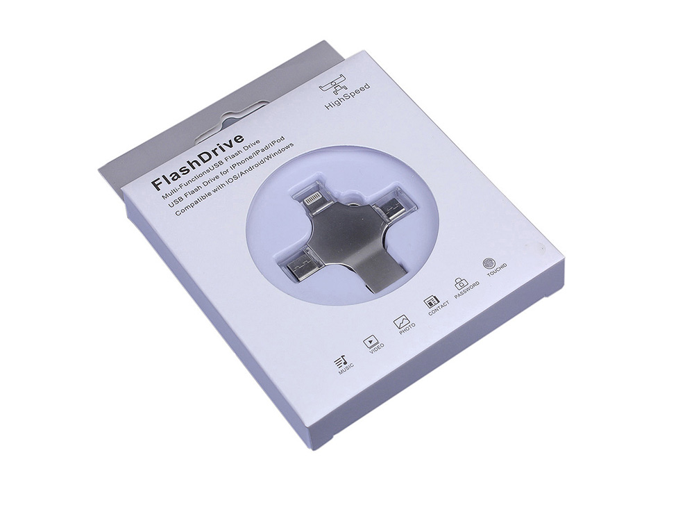 USB 3.0-флешка на 64 Гб 4-в-1 с разъемами Micro USB, Type-C и Lightning