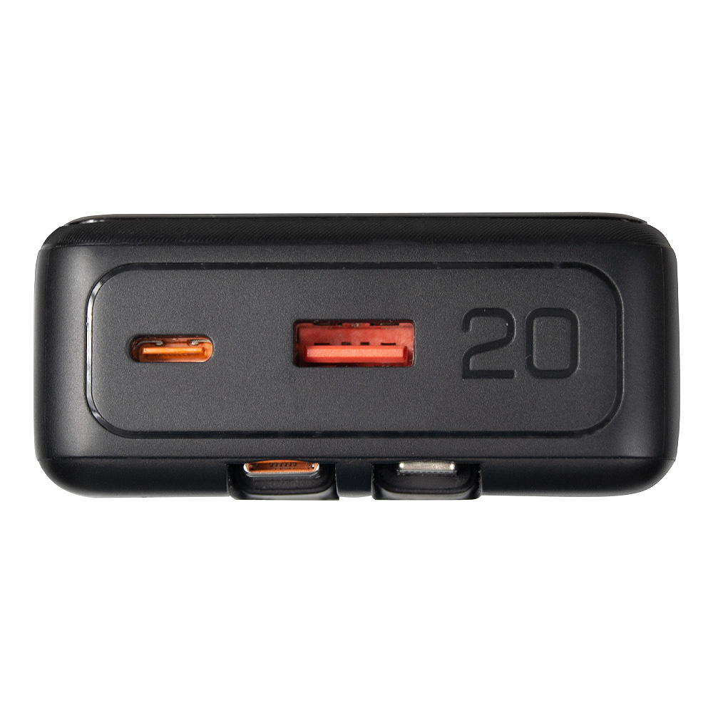 Внешний аккумулятор (powerbank) «Stream 20», 20 000 mAH, с двумя зарядными шнурами, 22,5W (Ватт) super fast charge, Power Delivery (PD) 25.5W (dfnn), c цифровым дисплеем для контроля заряда, черный